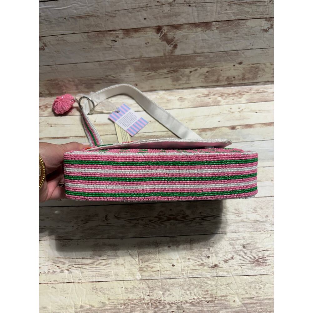 Cosmic Dots Beaded Bag Shoulder Polka Dot Stripes India Pink Green White NWT - Picture 3 of 6